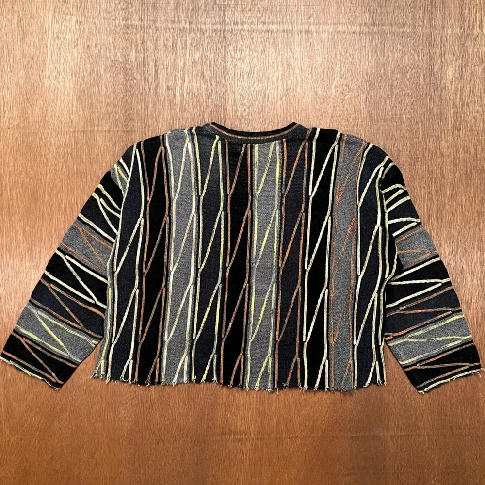 Tundra Canada 3D Knit Sweater XL Multi Color Cropped Raw Hem Coogi Style - Picture 9 of 10